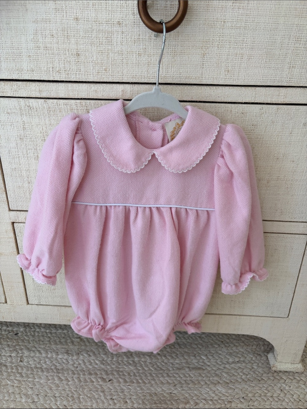 TBBC girls long sleeve Britt Bubble pink herringbone, 6-12M